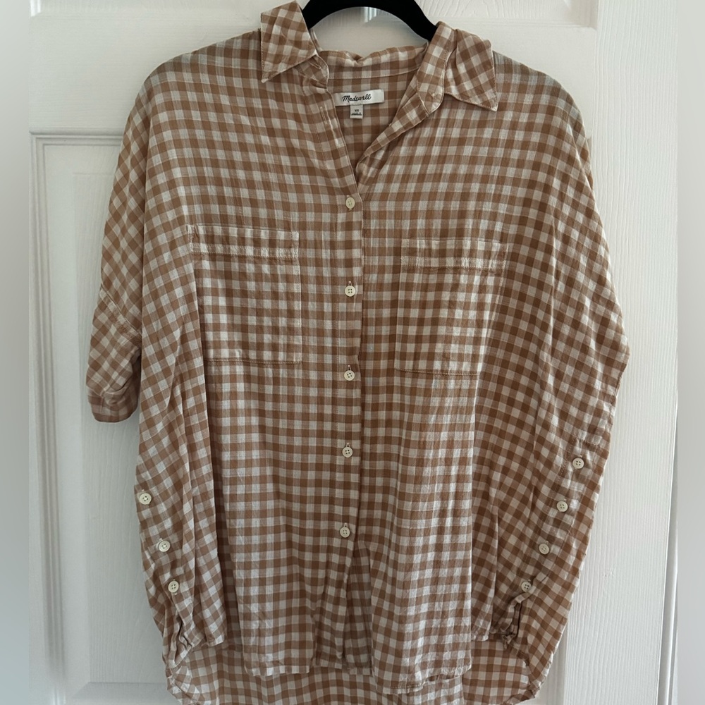 Madewell Brown & White Gingham Button-Up Shirt